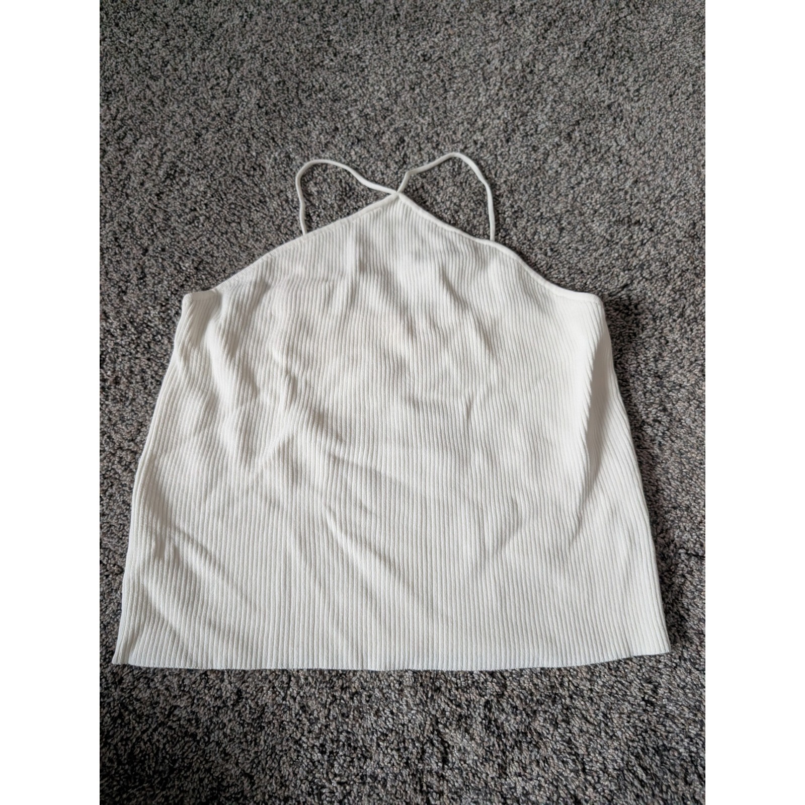 Pink Lily Ivory White Ribbed Knit Halter Tank Top Ma302 Womens Large